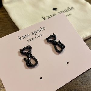 Kate Spade “Jazz Things Up” Halloween Pave Black Cat Stud Earrings
